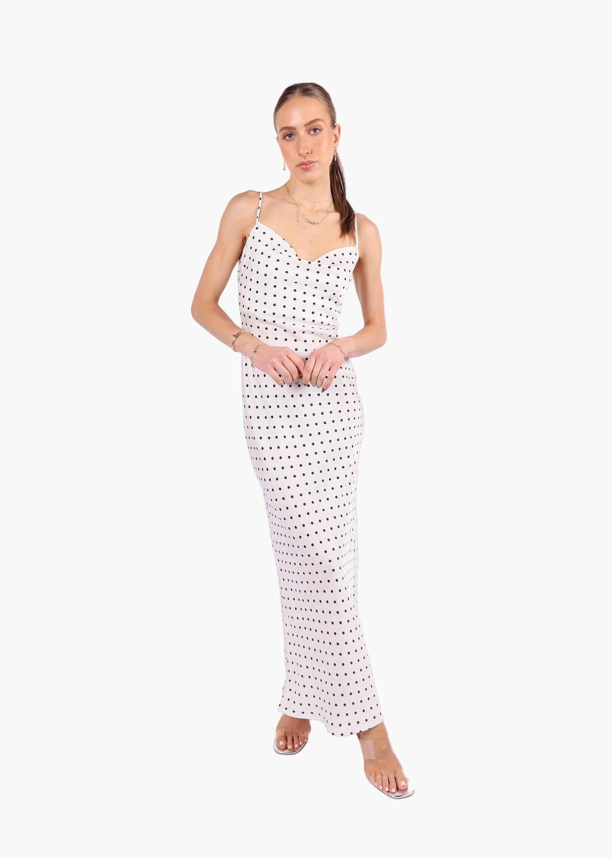AURORA POLKA DOTS SATIN MIDI DRESS