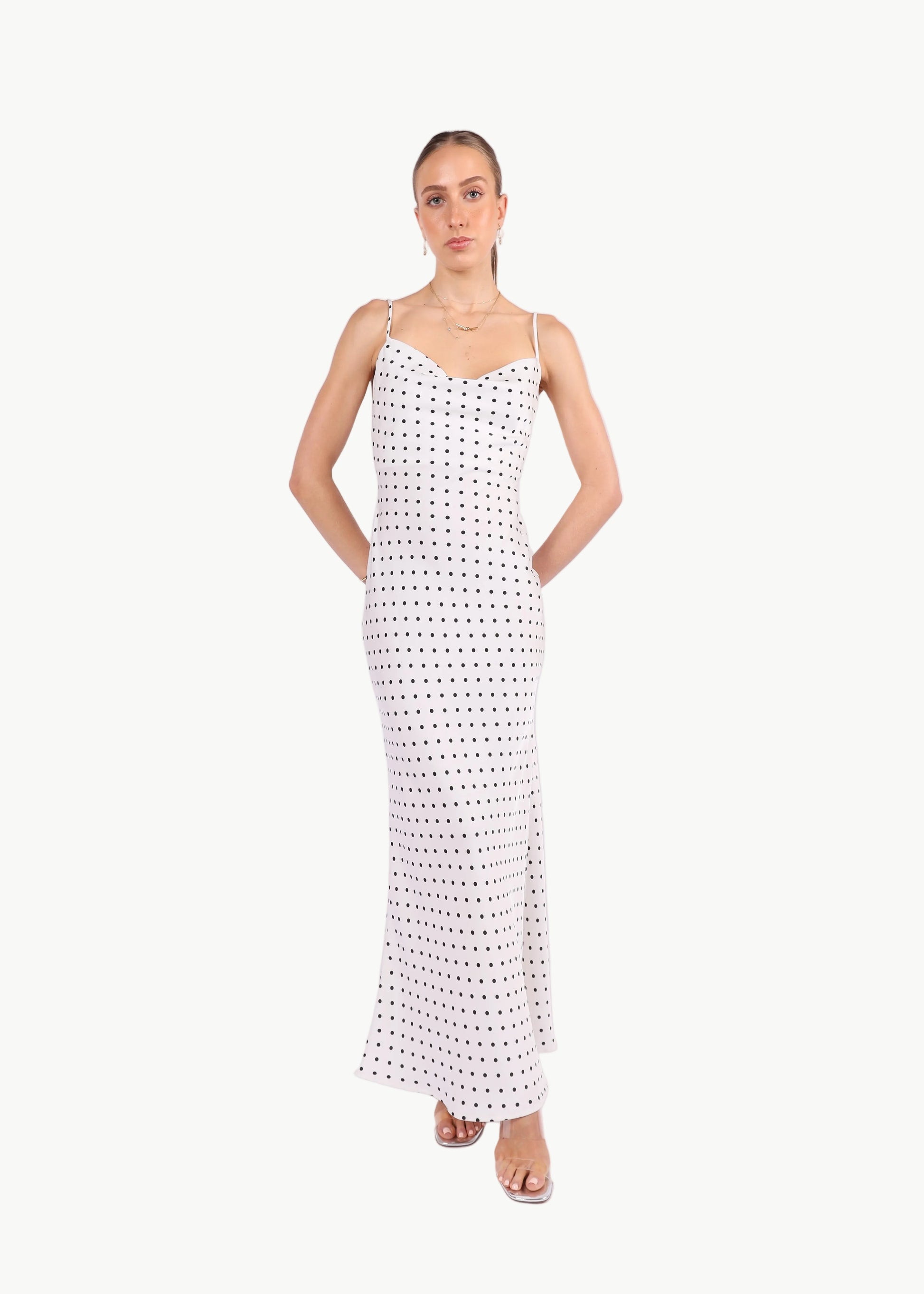 AURORA POLKA DOTS SATIN MIDI DRESS