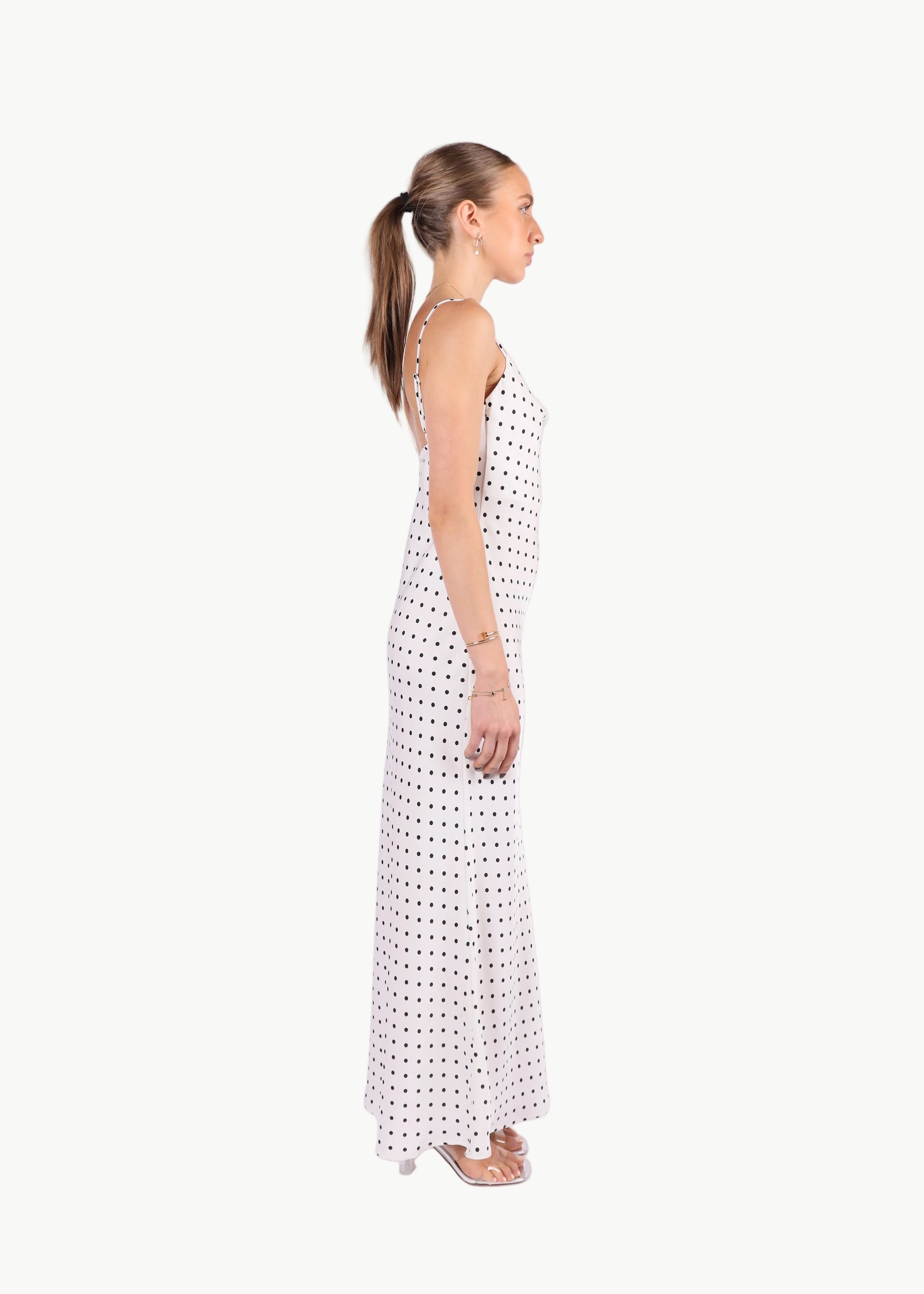 AURORA POLKA DOTS SATIN MIDI DRESS