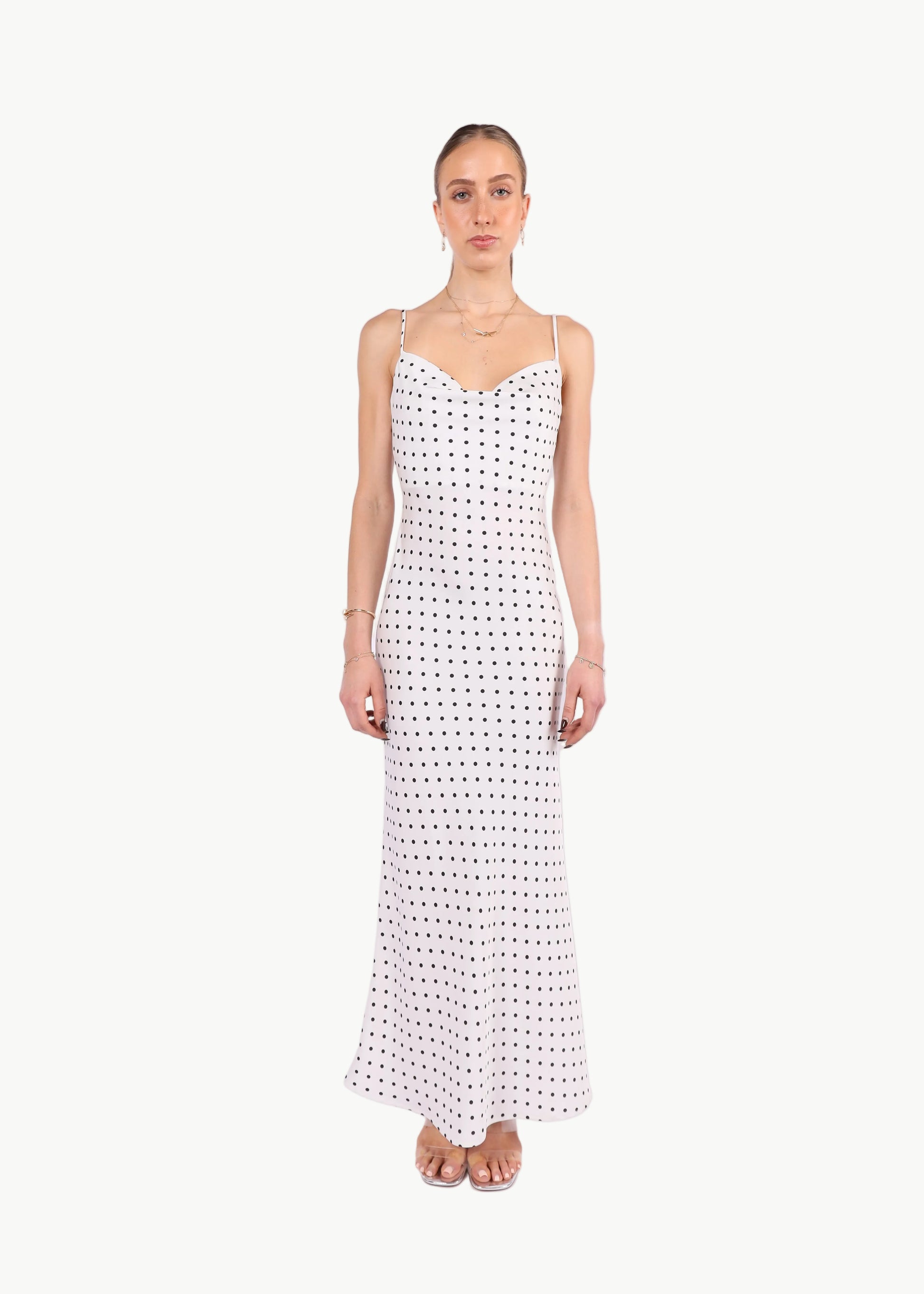 AURORA POLKA DOTS SATIN MIDI DRESS