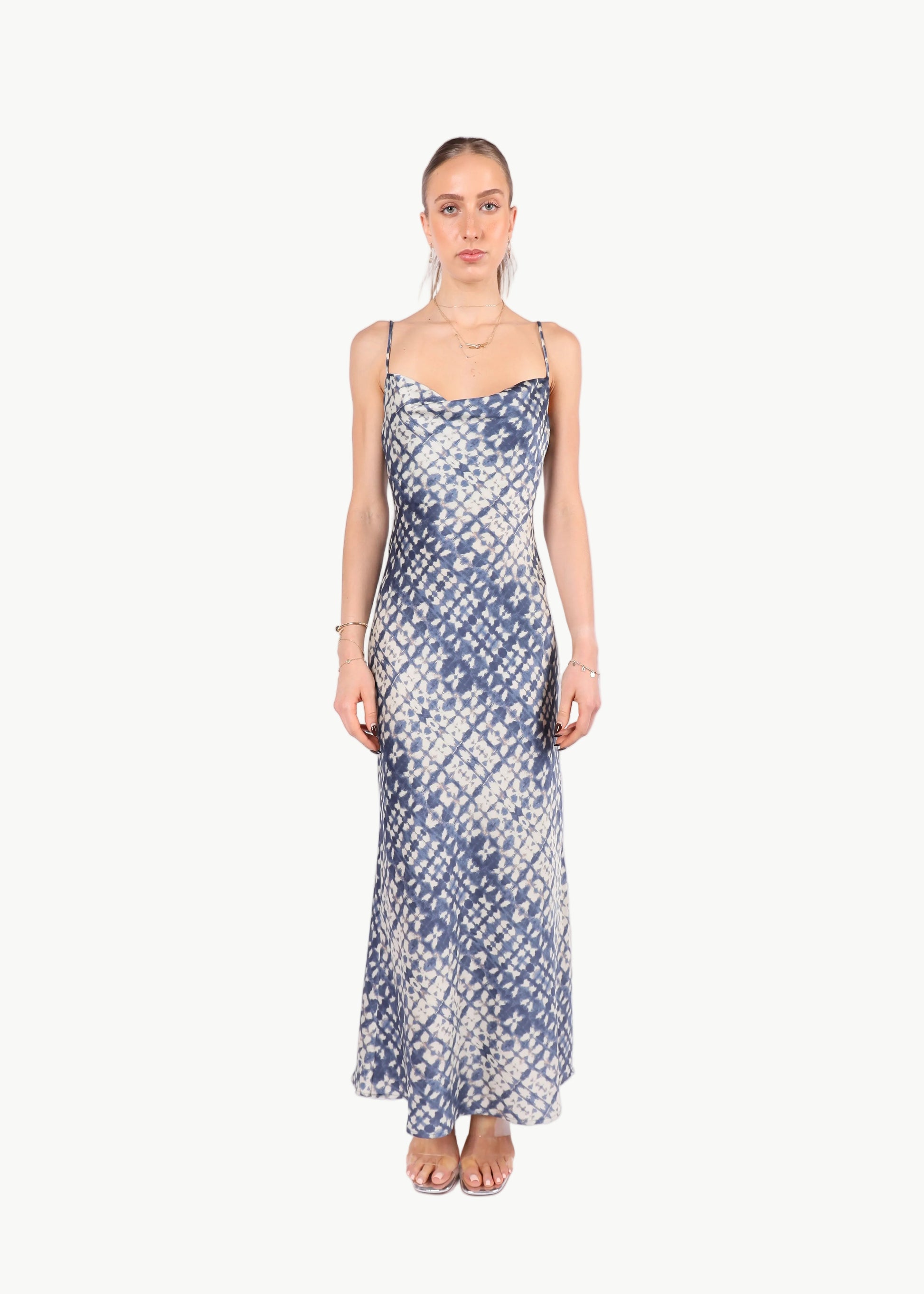 AURORA ABSTRACT SATIN MIDI DRESS