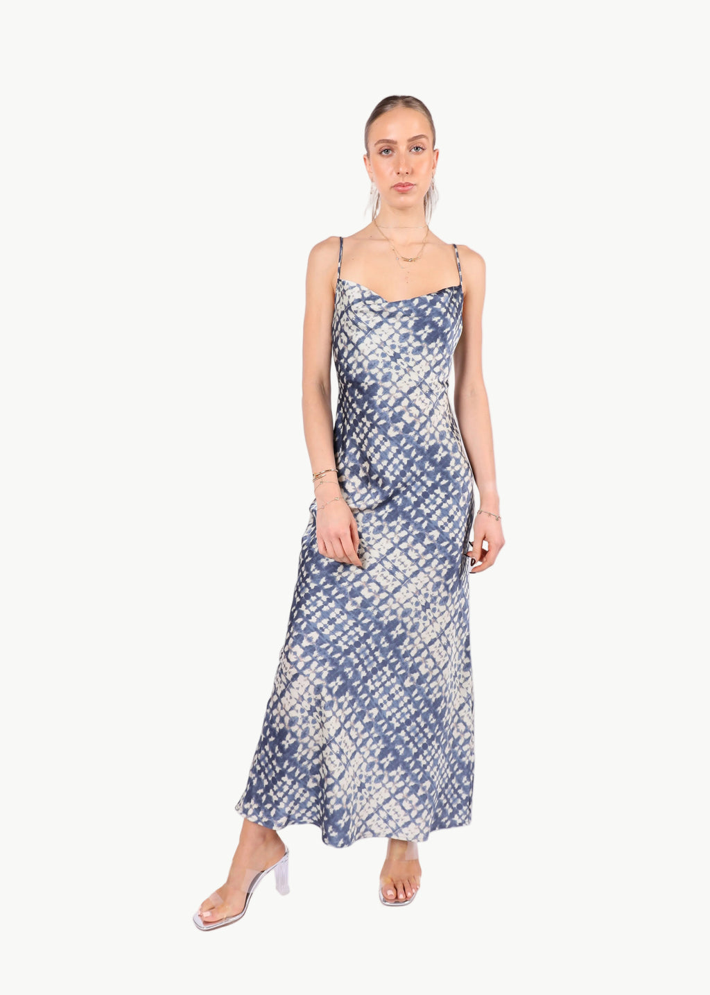 AURORA ABSTRACT SATIN MIDI DRESS