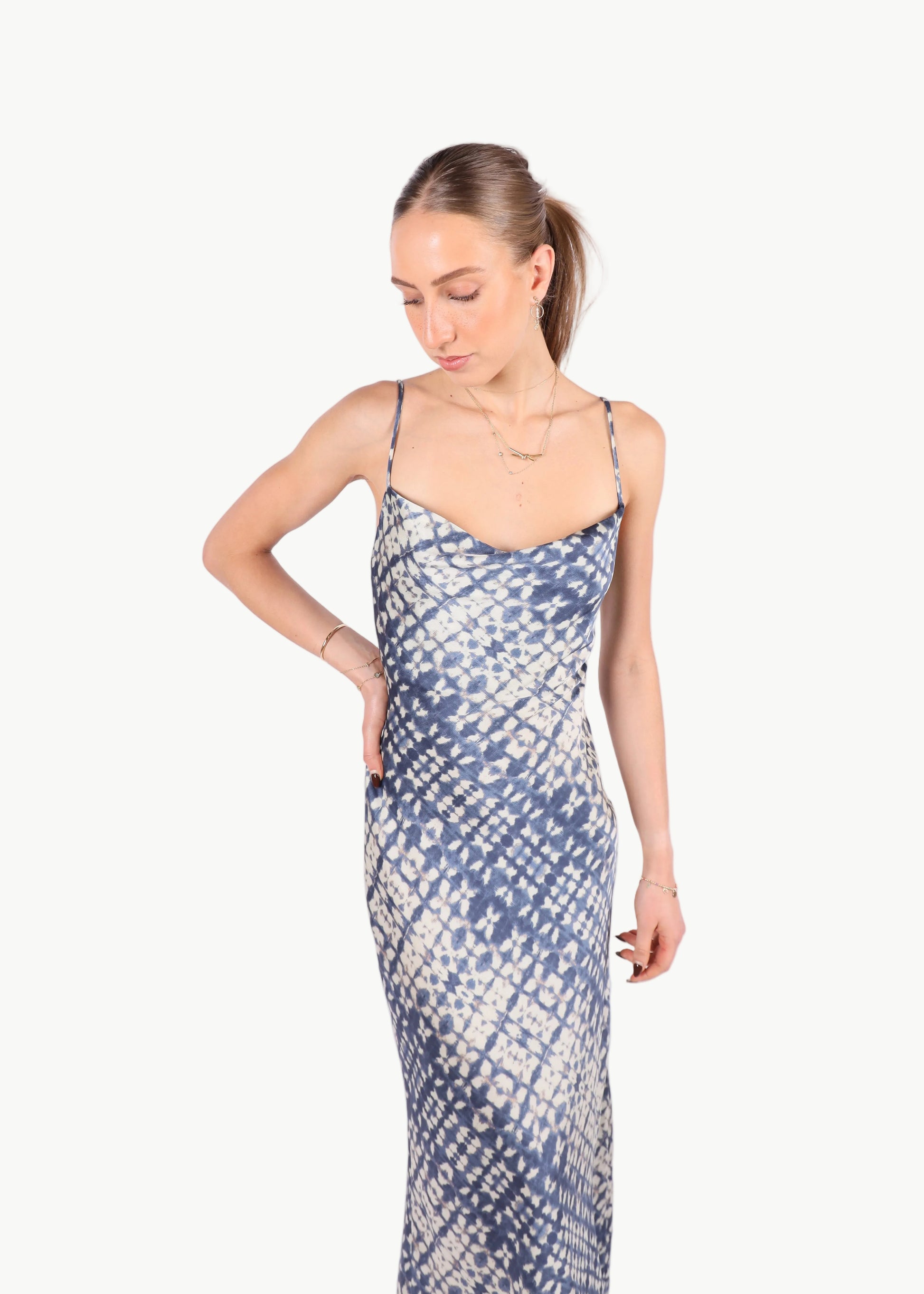 AURORA ABSTRACT SATIN MIDI DRESS