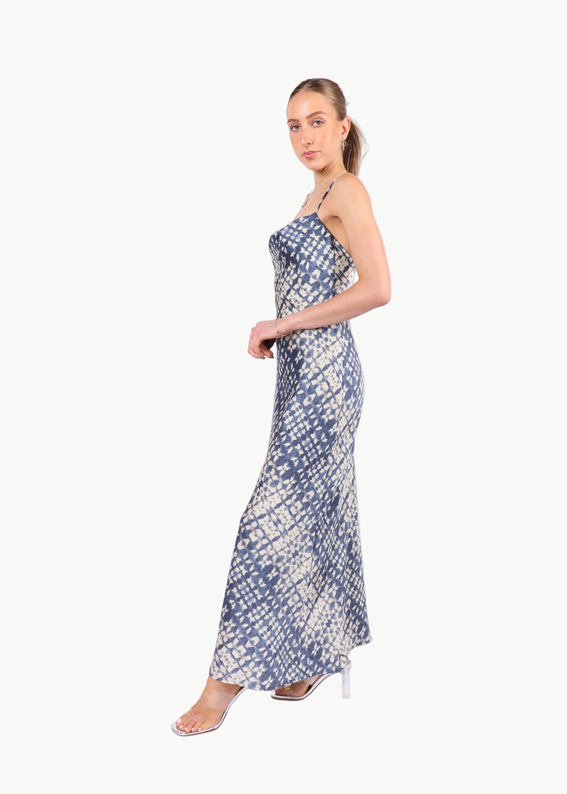 AURORA ABSTRACT SATIN MIDI DRESS