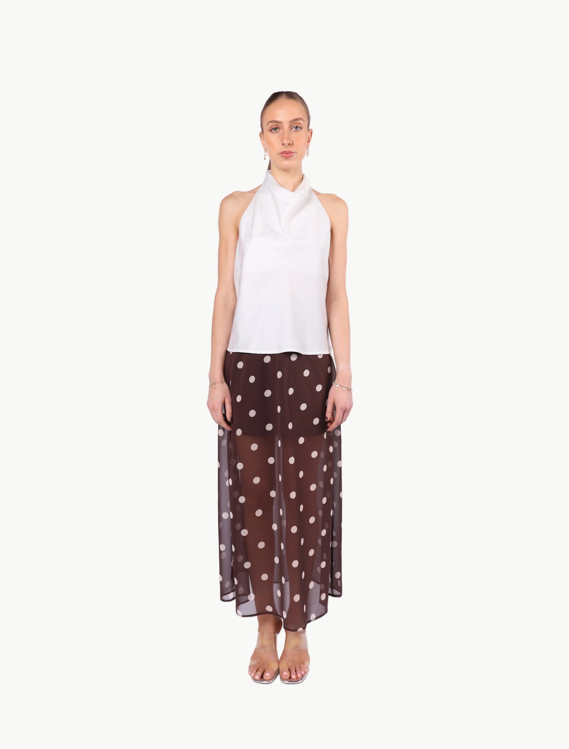 ELODIE POLKA DOT CHIFFON MIDI SKIRT La Libéré