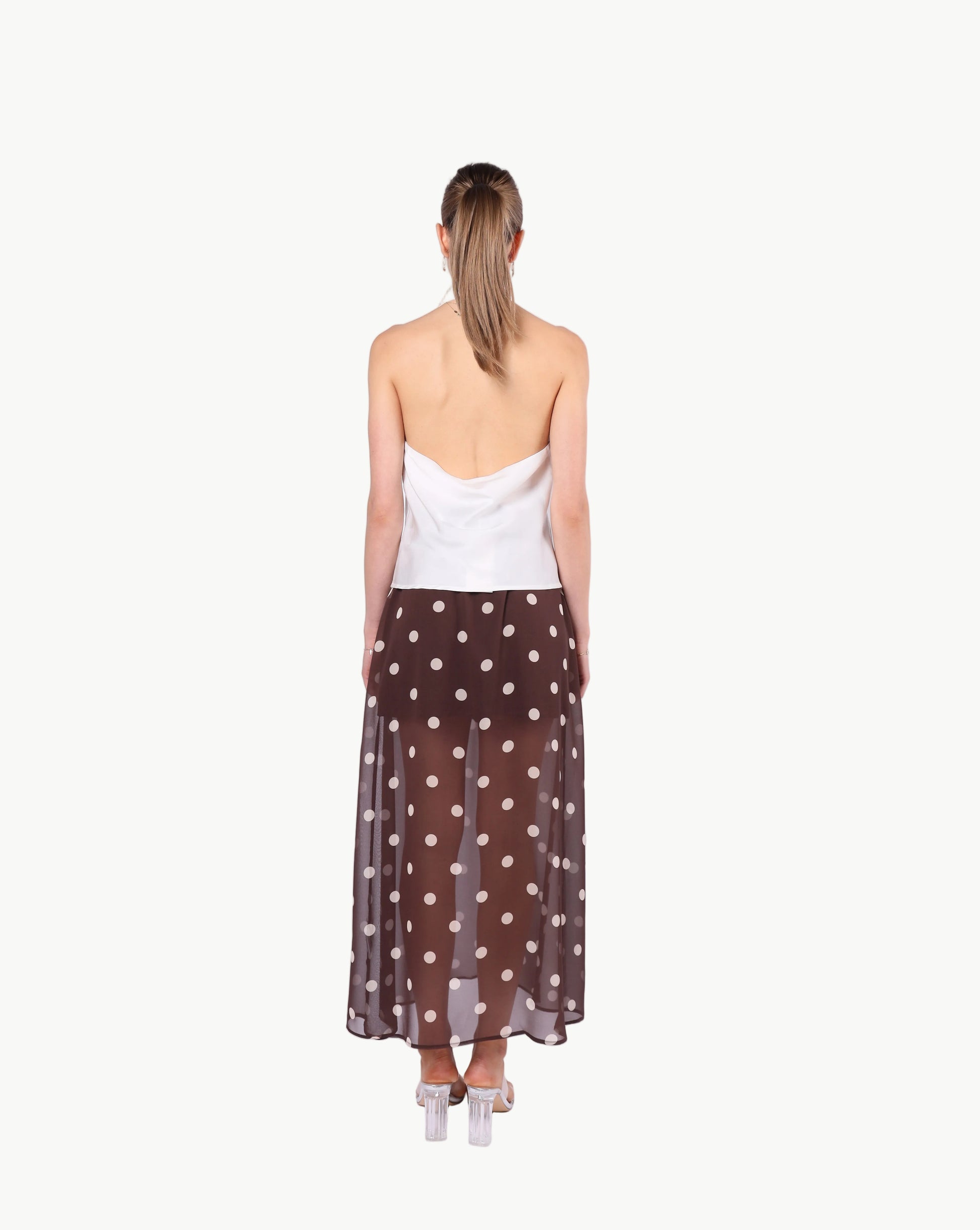 ELODIE POLKA DOT CHIFFON MIDI SKIRT La Libéré