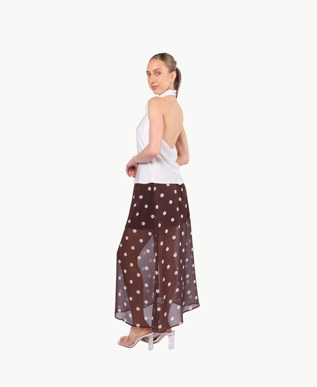 ELODIE POLKA DOT CHIFFON MIDI SKIRT La Libéré