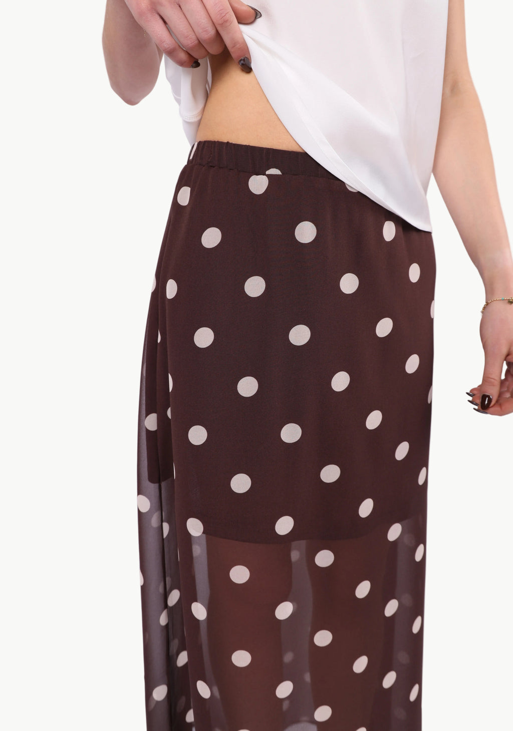 ELODIE POLKA DOT CHIFFON MIDI SKIRT La Libéré