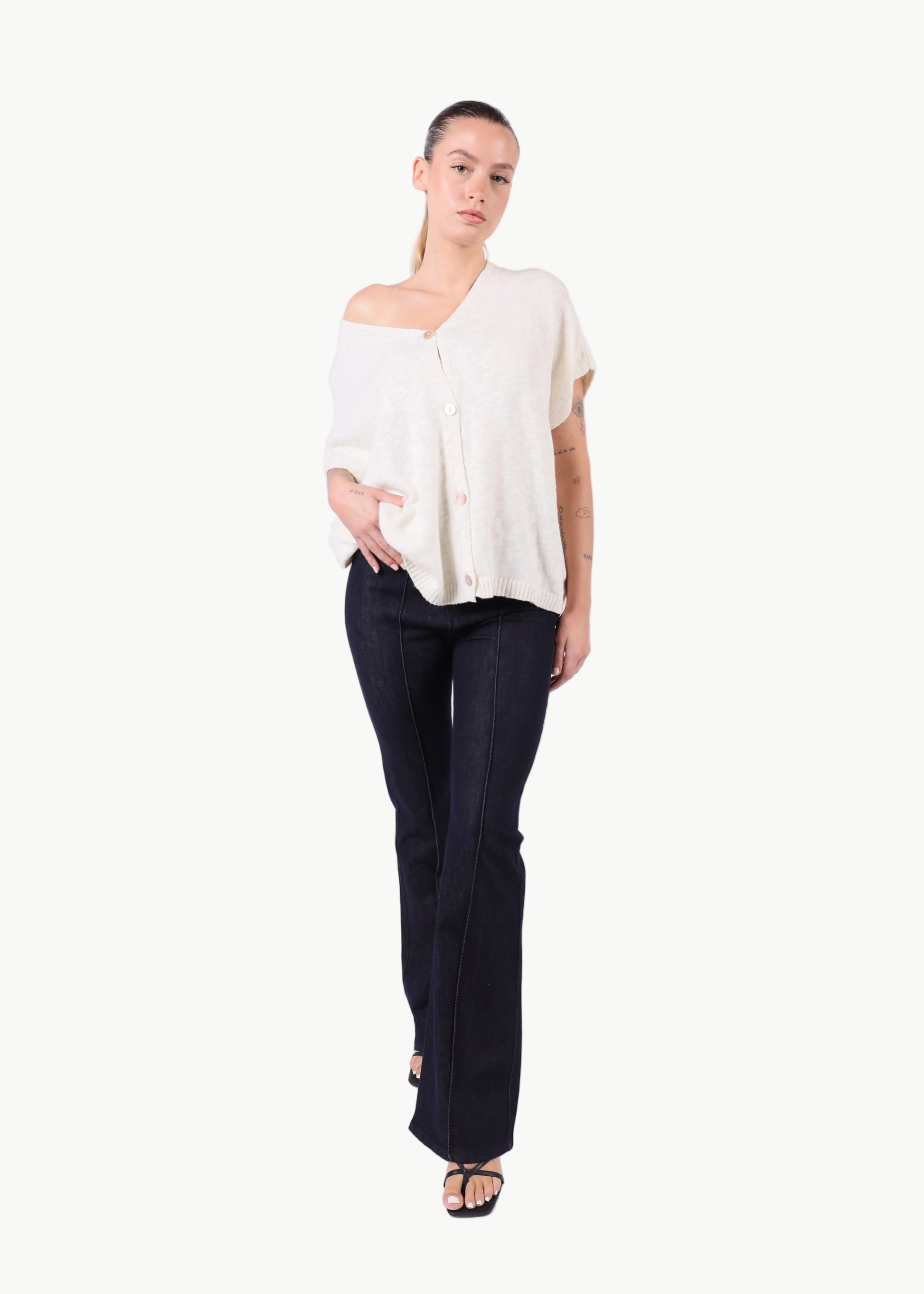 SHORT SLEEVE COTTON KNIT TOP La Libéré