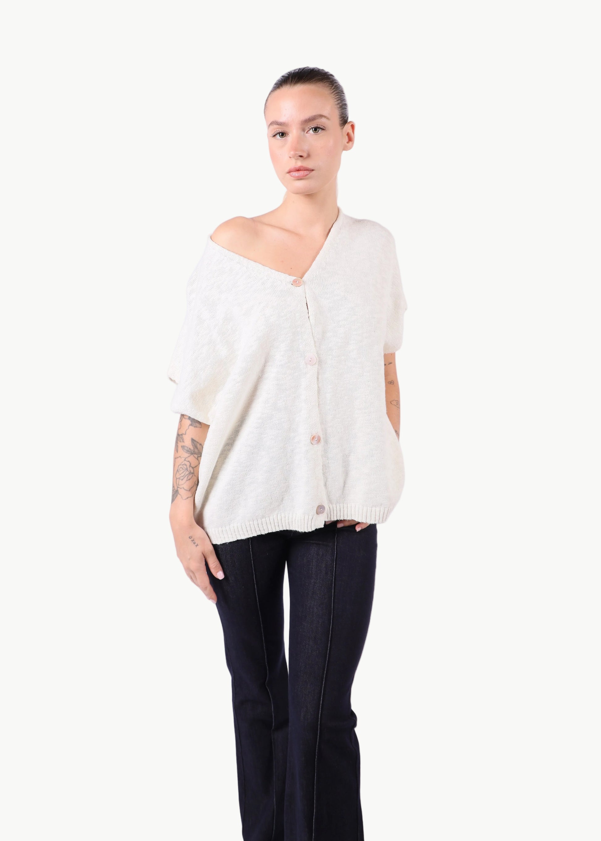 SHORT SLEEVE COTTON KNIT TOP La Libéré