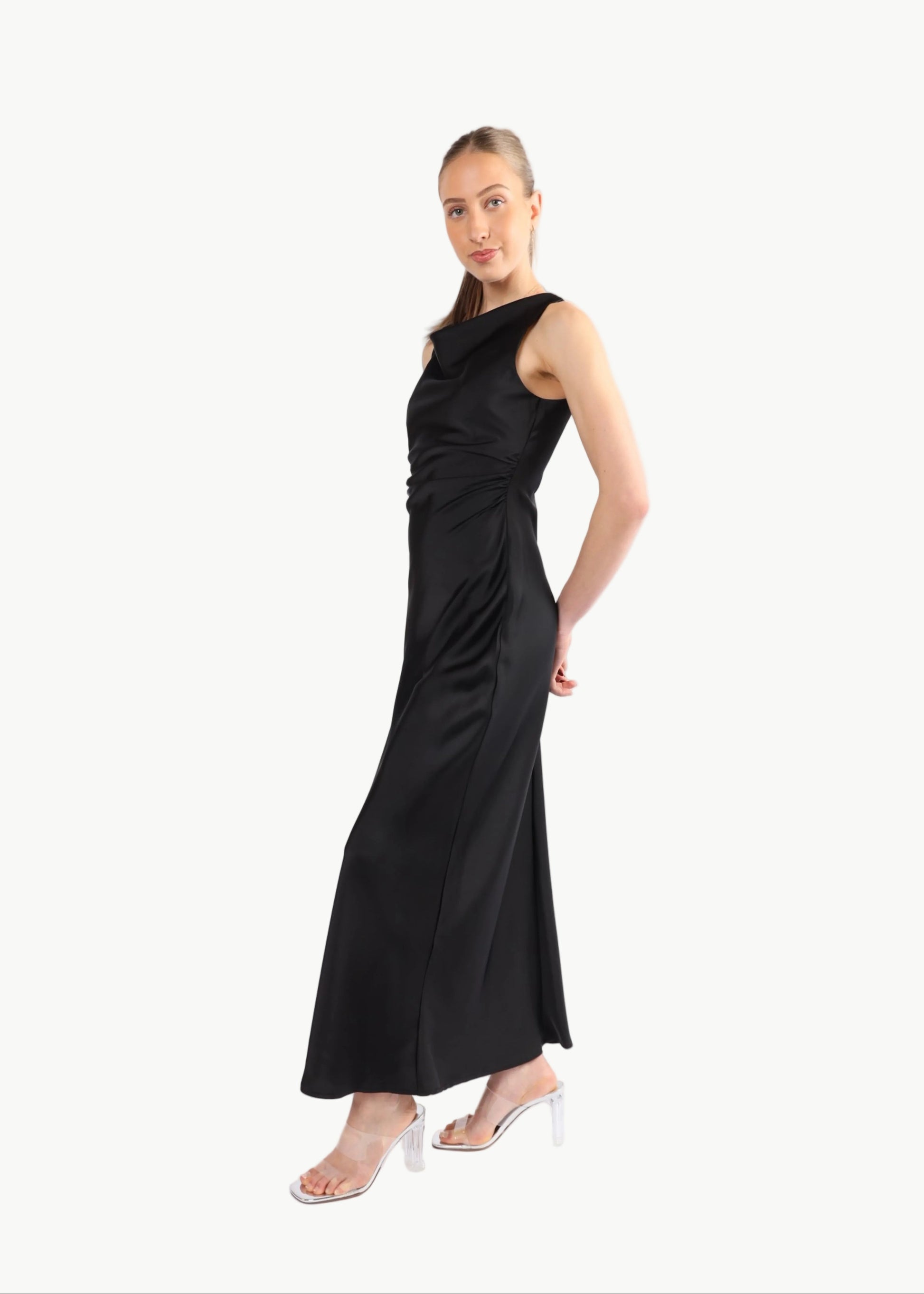 SELENE TWISTED SHOULDER SATIN MIDI DRESS My Store