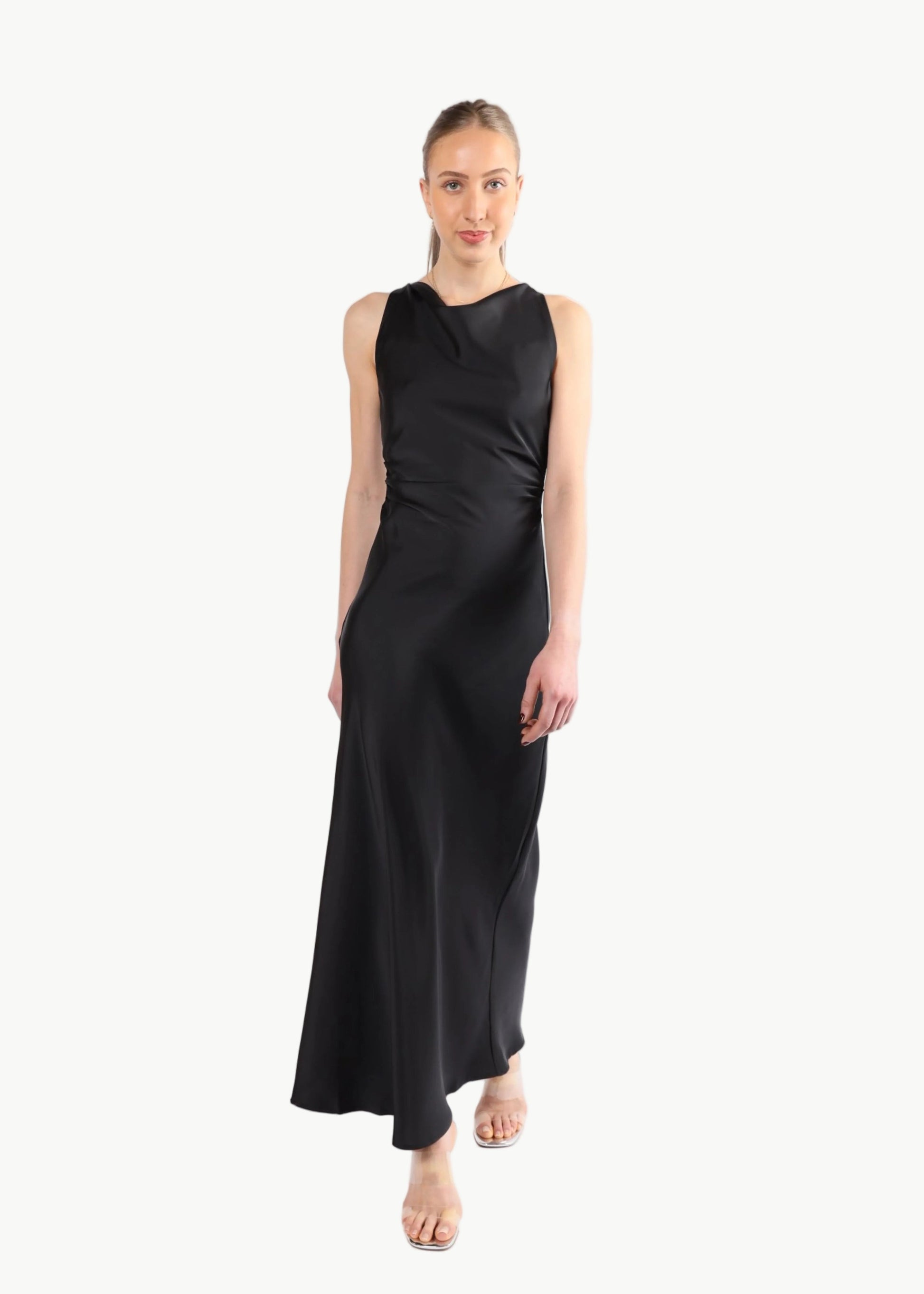 SELENE TWISTED SHOULDER SATIN MIDI DRESS My Store