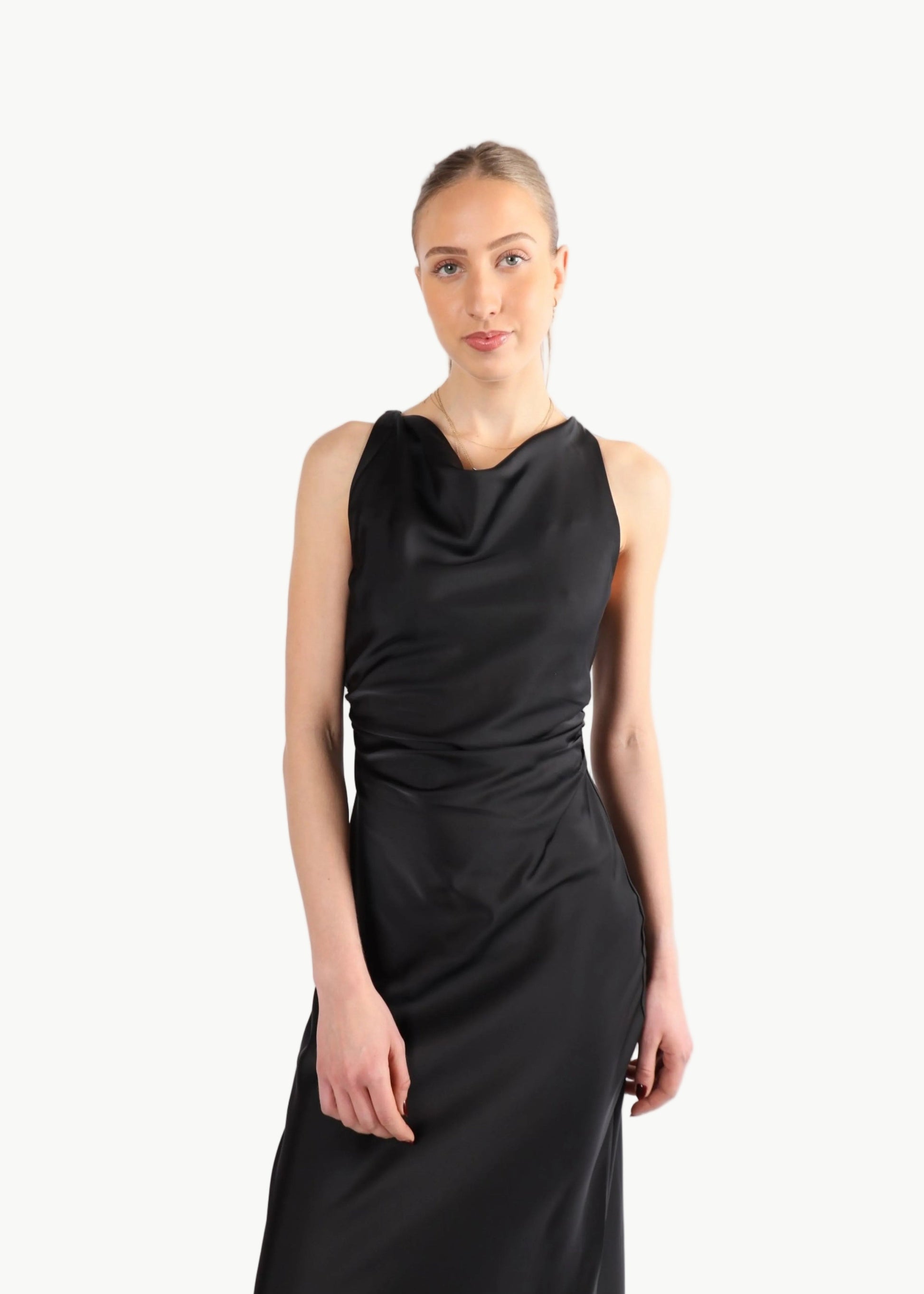 SELENE TWISTED SHOULDER SATIN MIDI DRESS My Store