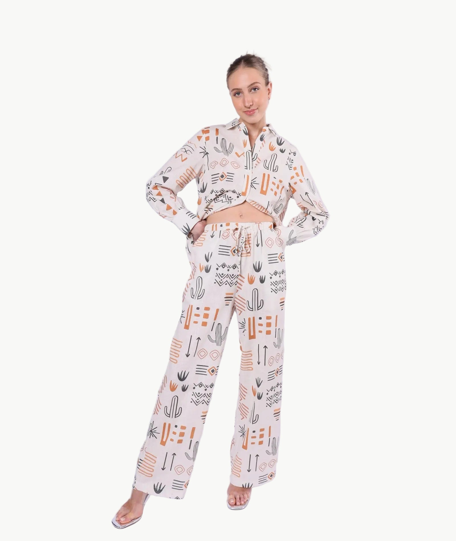 La Libéré Model Cactus Printed Shirt Pants Set 