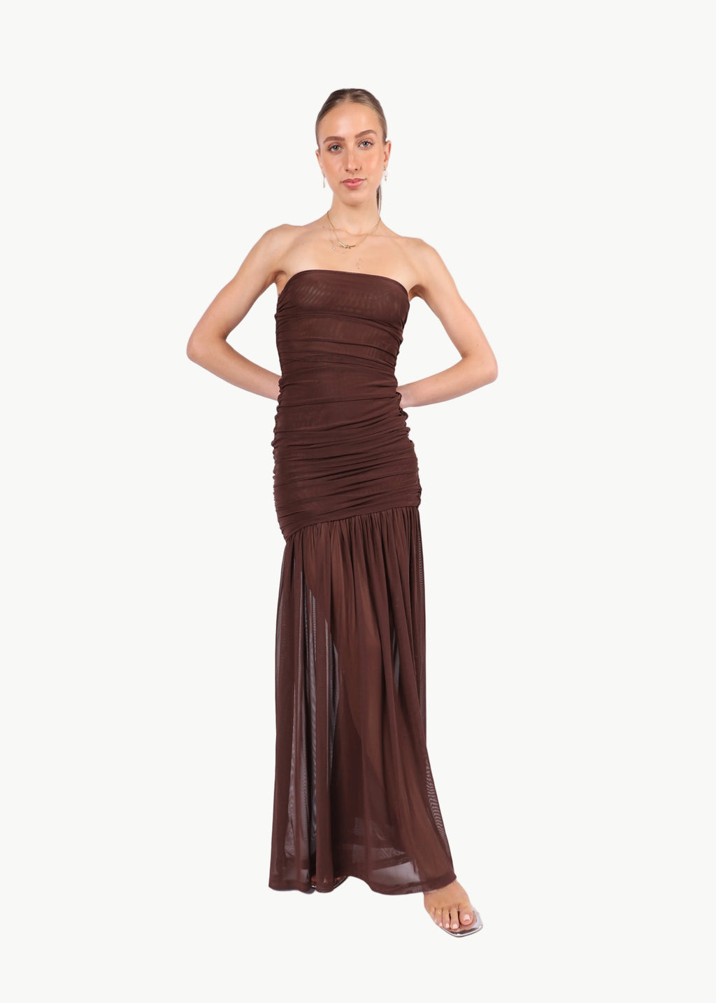 CELESTE STRAPLESS MESH MAXI DRESS