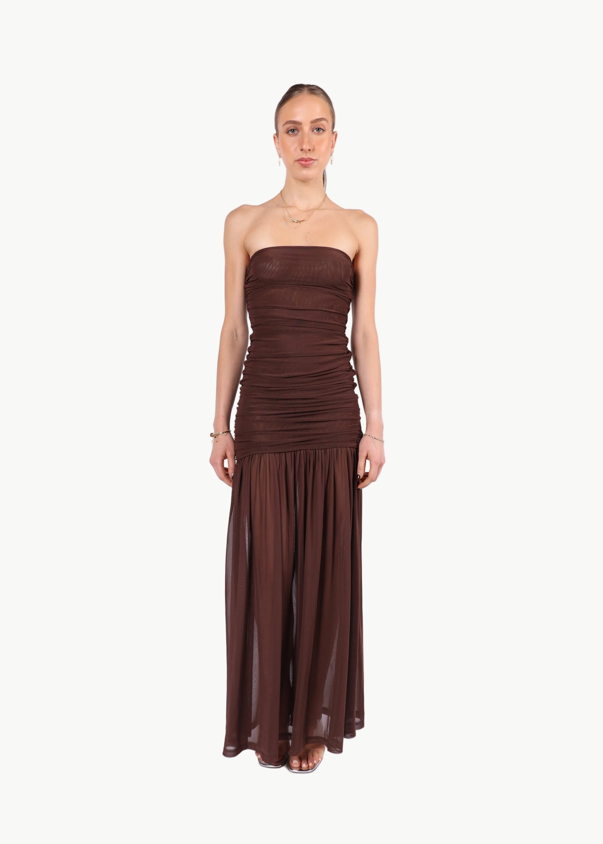 CELESTE STRAPLESS MESH MAXI DRESS