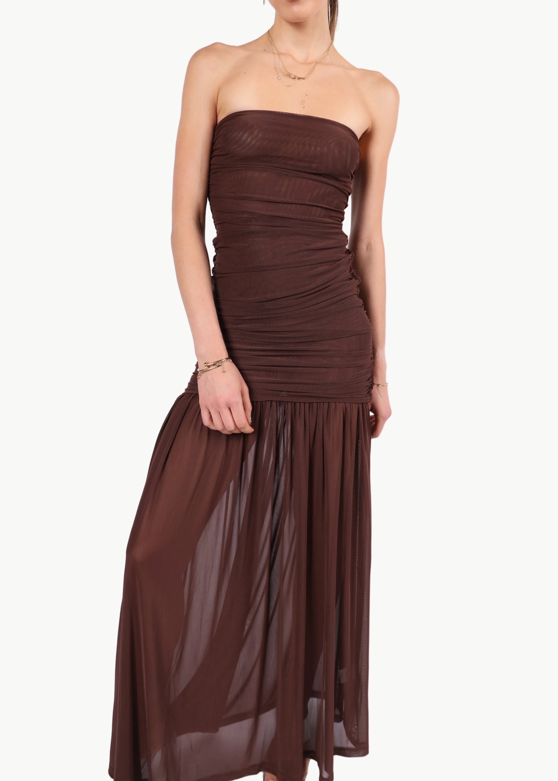 CELESTE STRAPLESS MESH MAXI DRESS