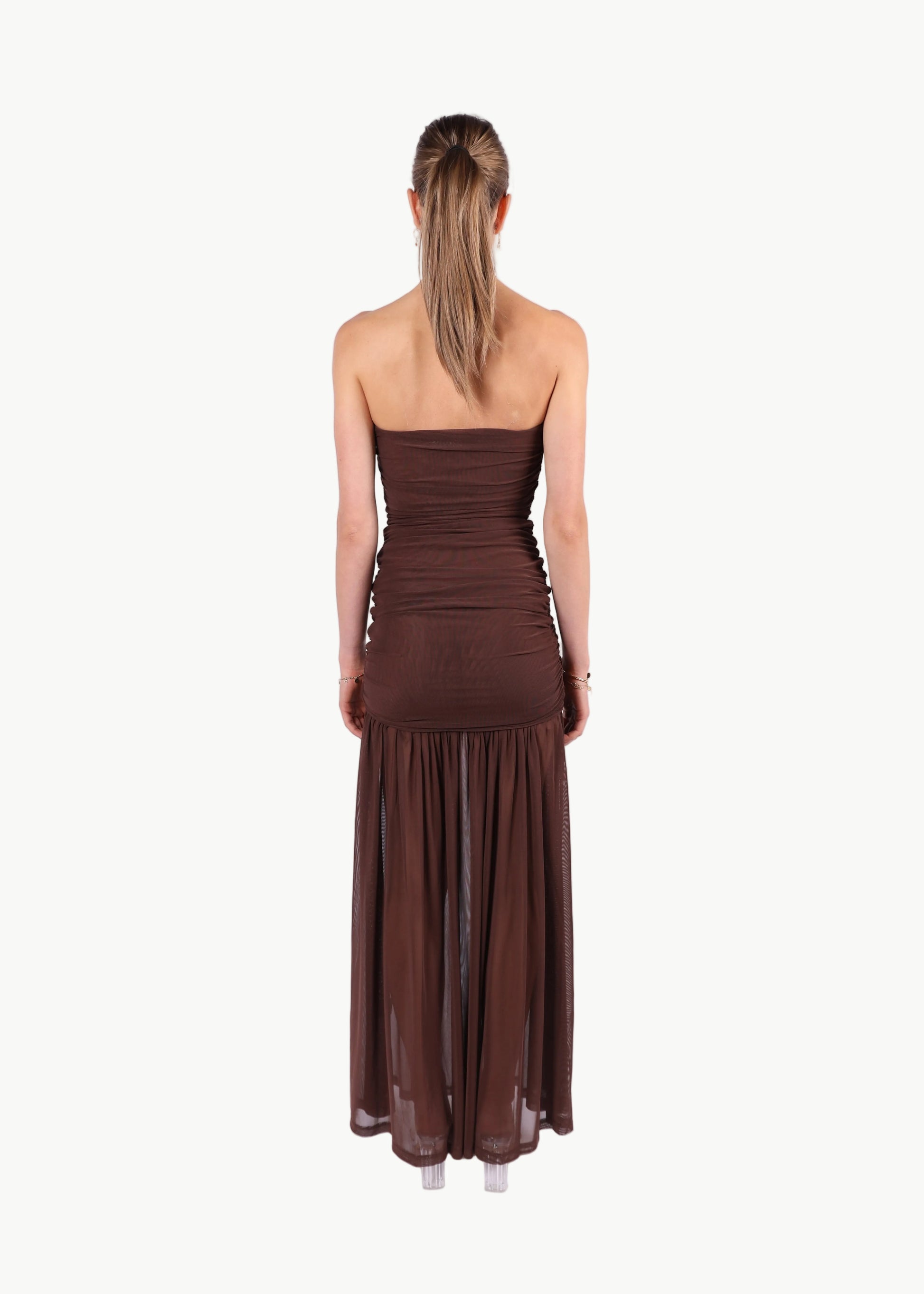 CELESTE STRAPLESS MESH MAXI DRESS