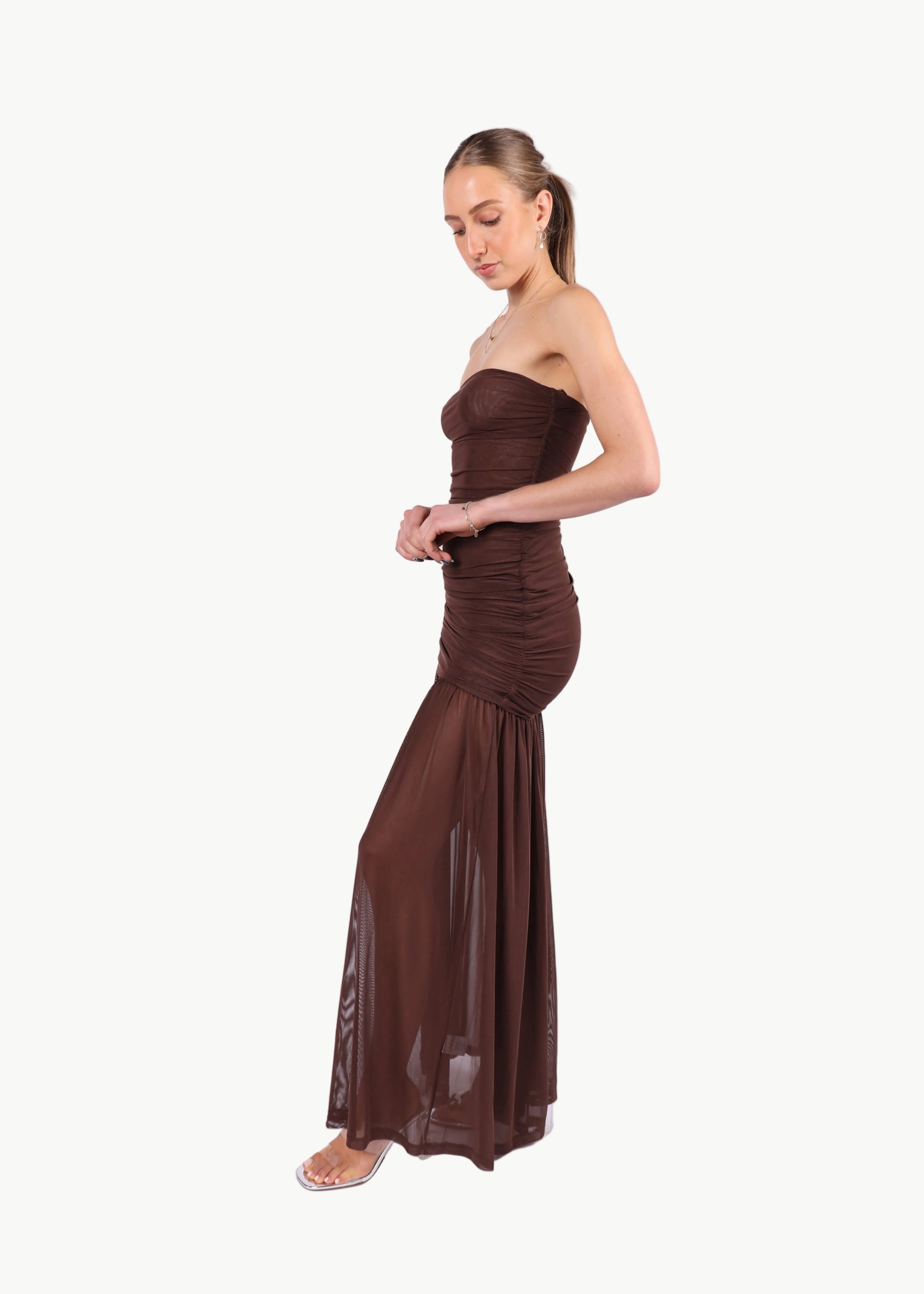 CELESTE STRAPLESS MESH MAXI DRESS