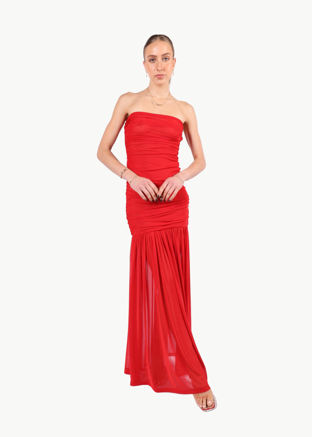 CELESTE STRAPLESS MESH MAXI DRESS