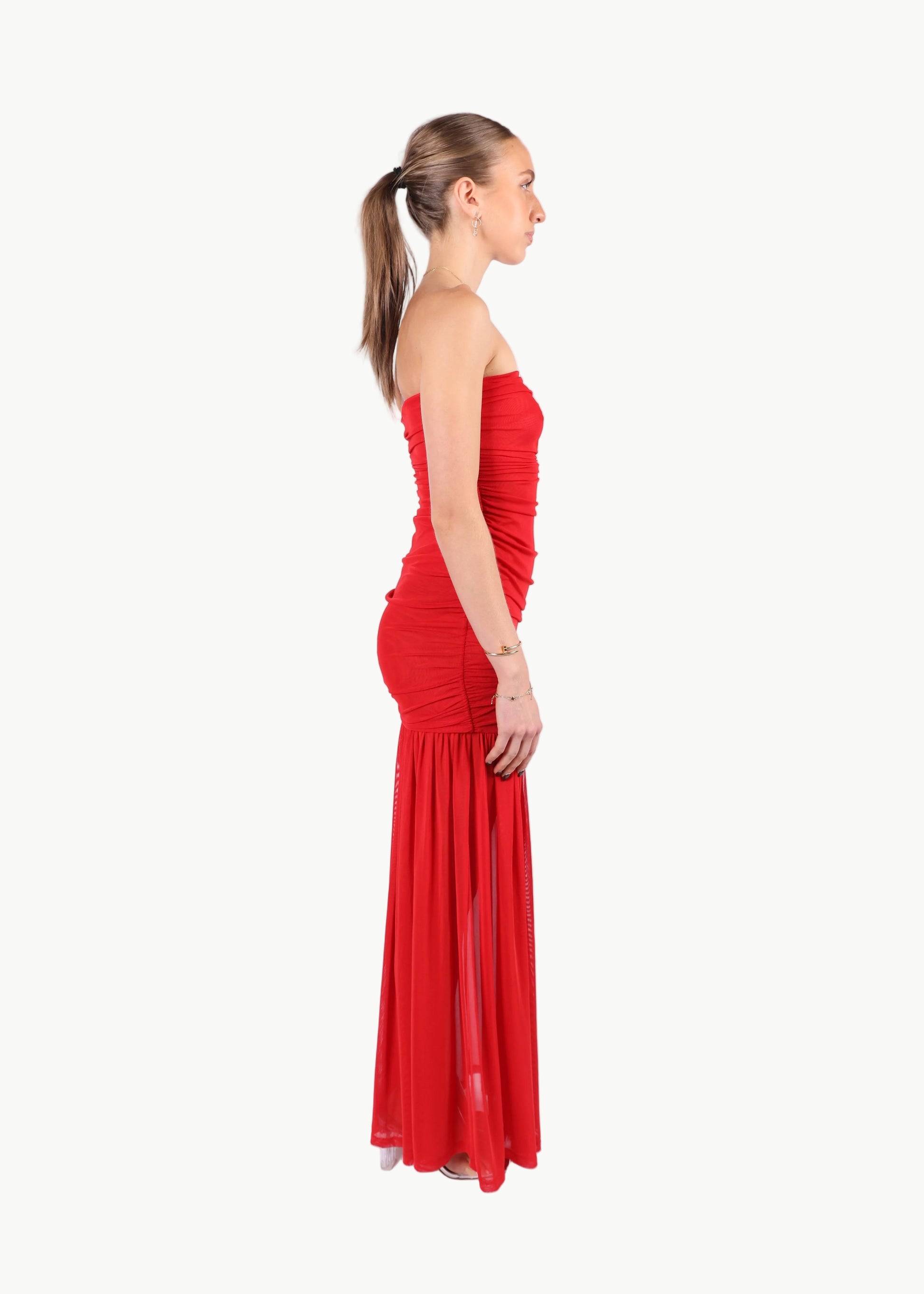 CELESTE STRAPLESS MESH MAXI DRESS