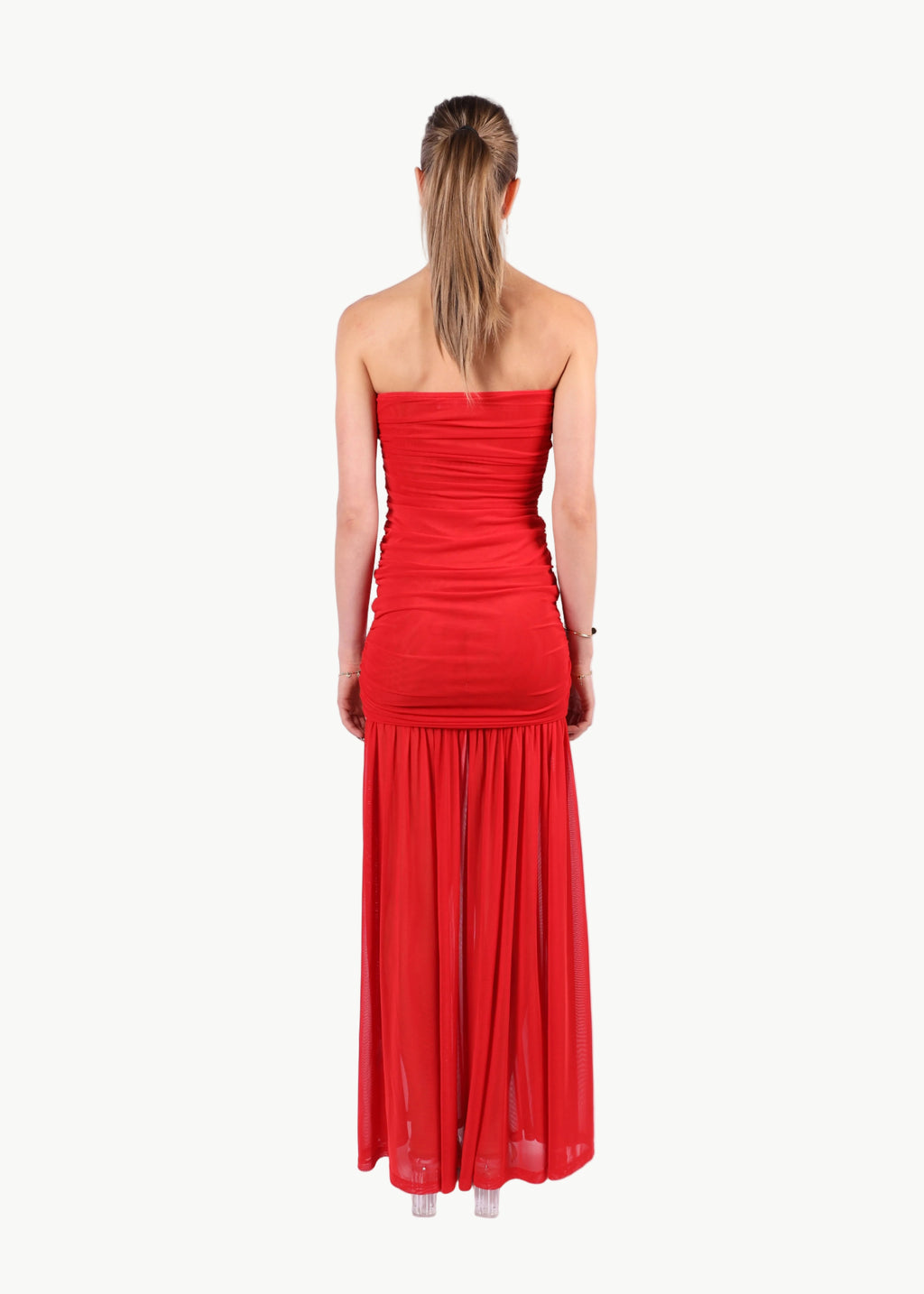 CELESTE STRAPLESS MESH MAXI DRESS