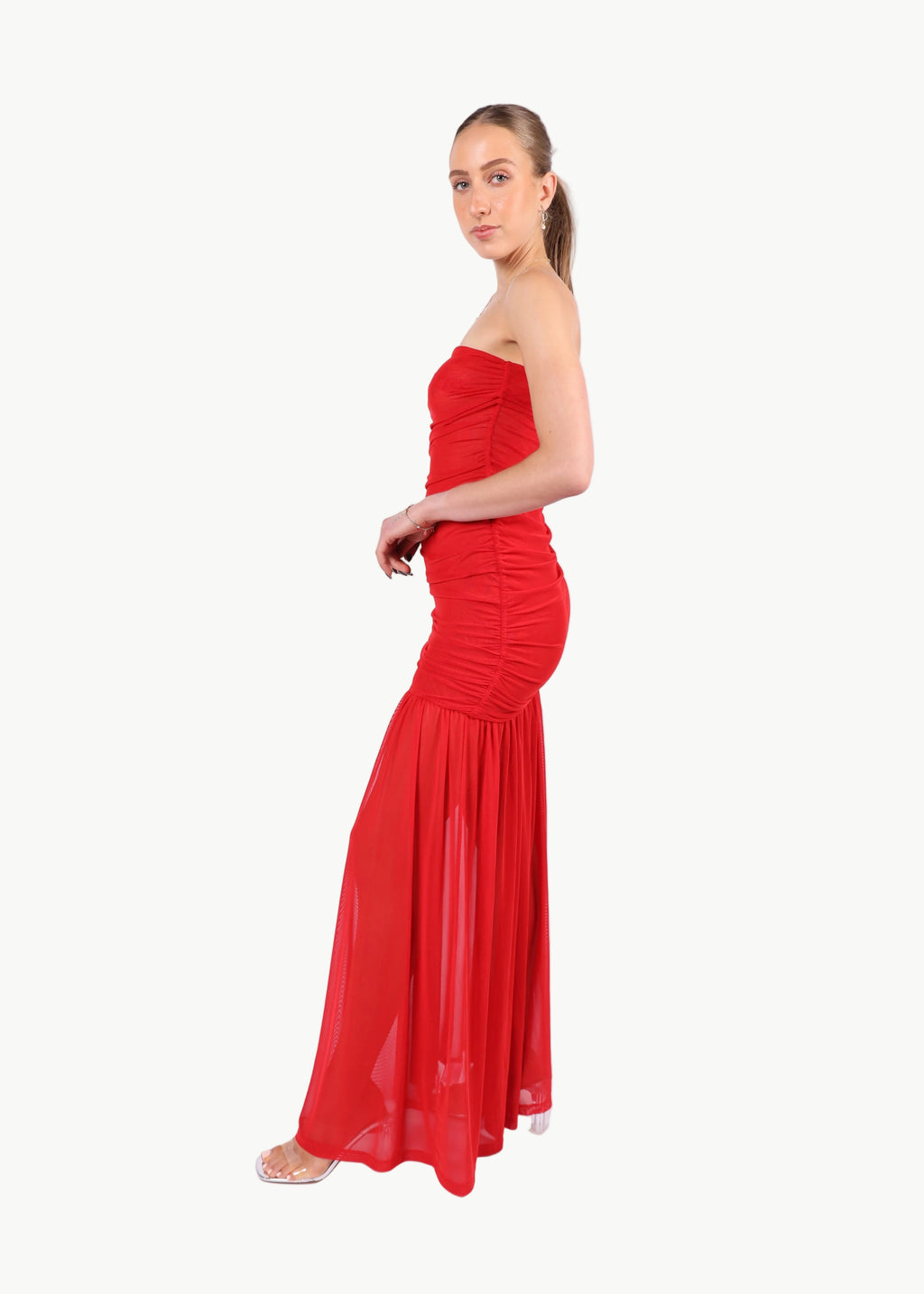 CELESTE STRAPLESS MESH MAXI DRESS