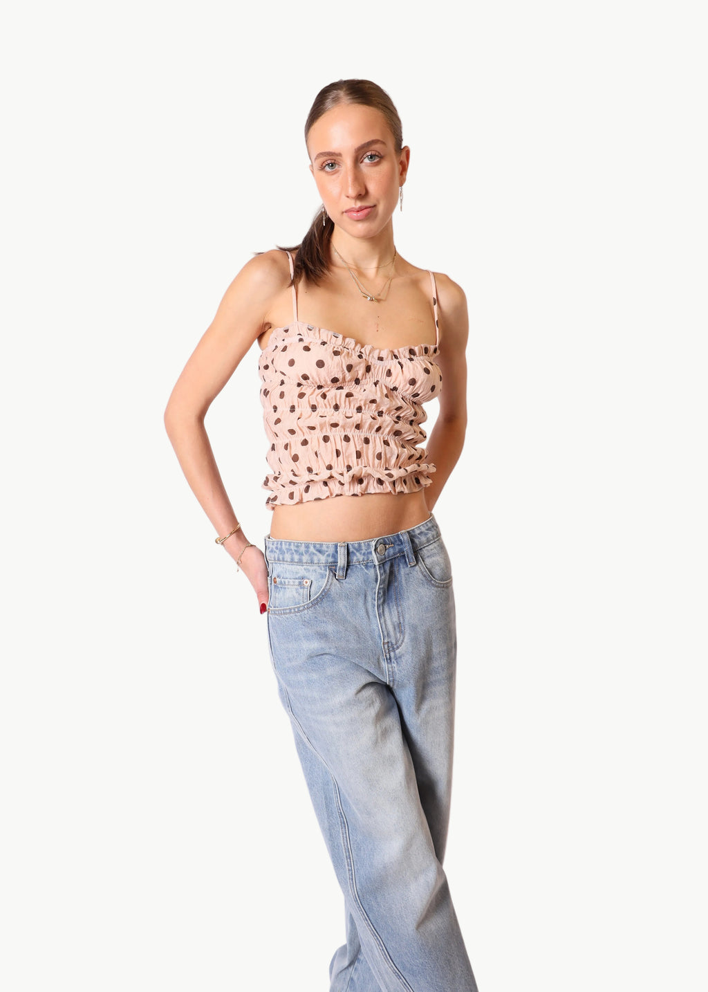 NOA POLKA DOT SHIRRED FRILL TOP My Store