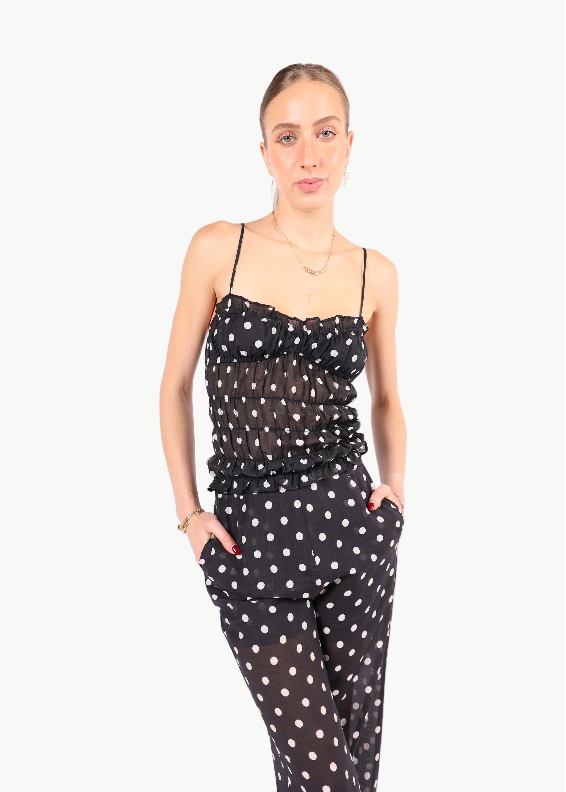 NOA POLKA DOT SHIRRED FRILL TOP My Store