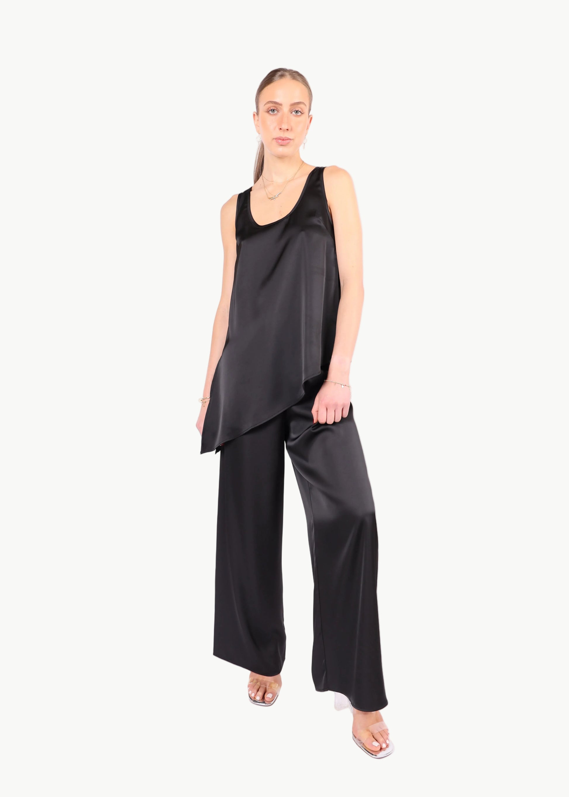 SLOANE SATIN WIDE-LEG PANTS