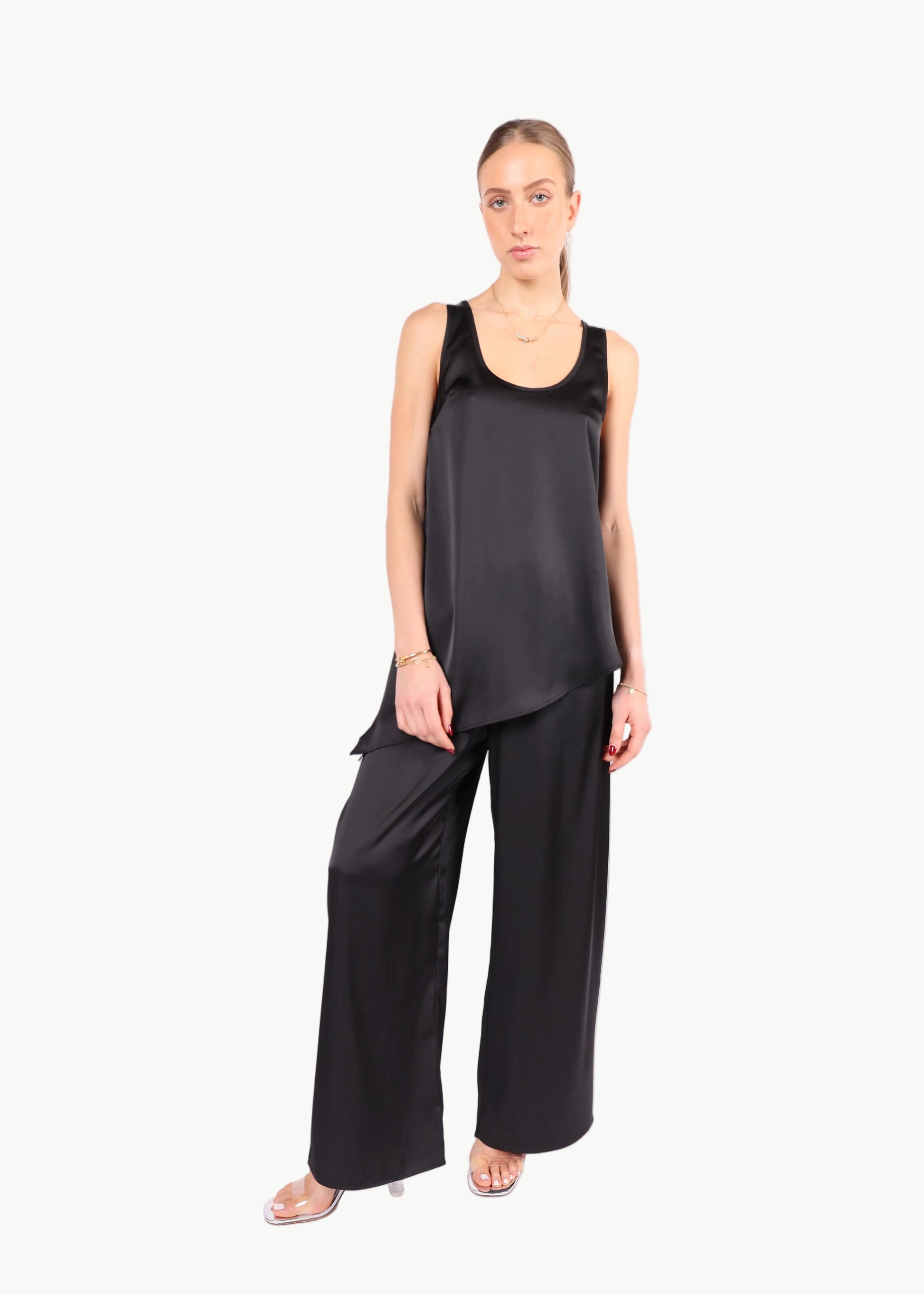 SLOANE SATIN WIDE-LEG PANTS