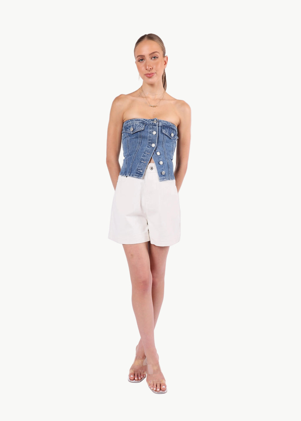 ODETTE DENIM BUSTIER TOP