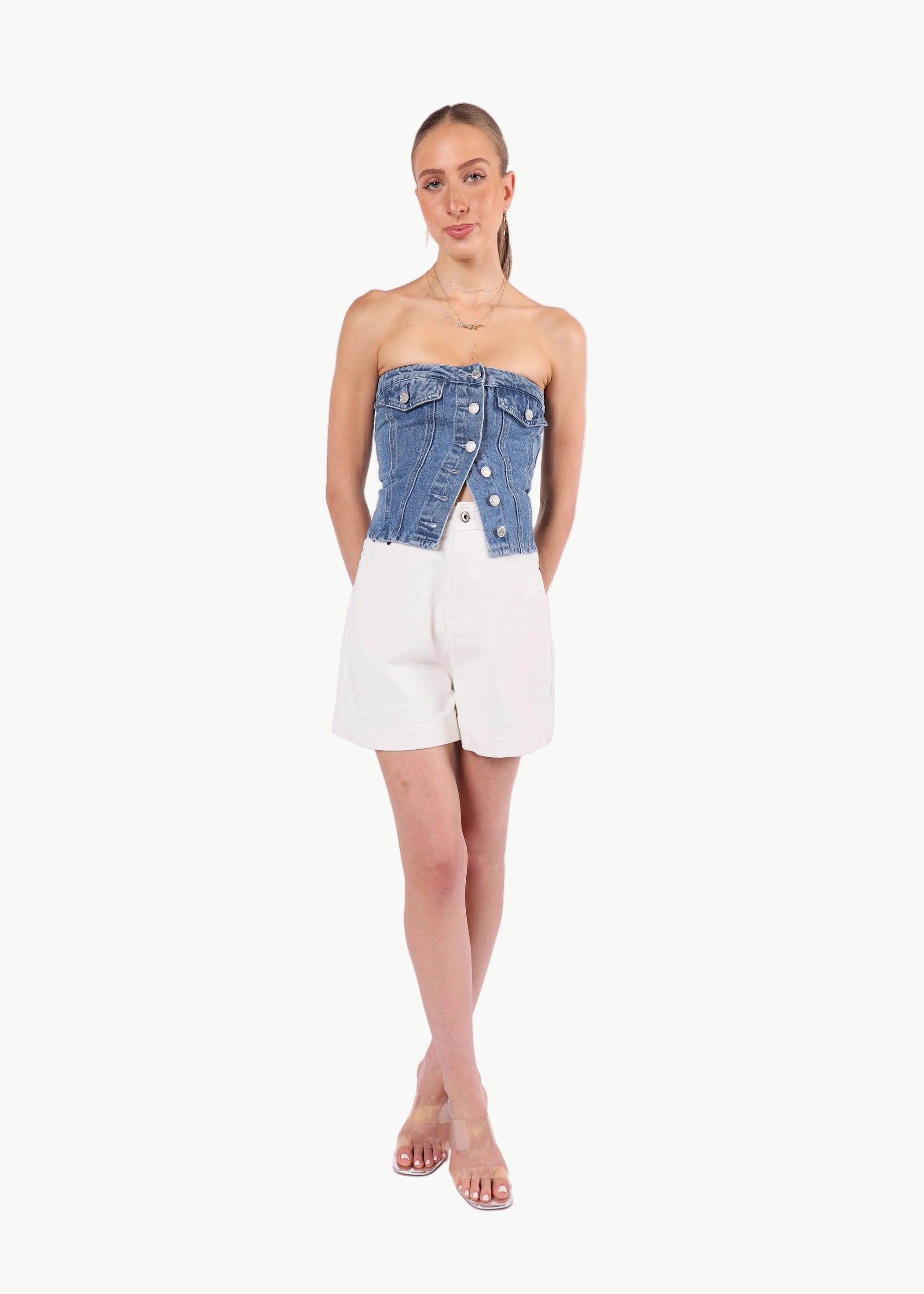 ODETTE DENIM BUSTIER TOP