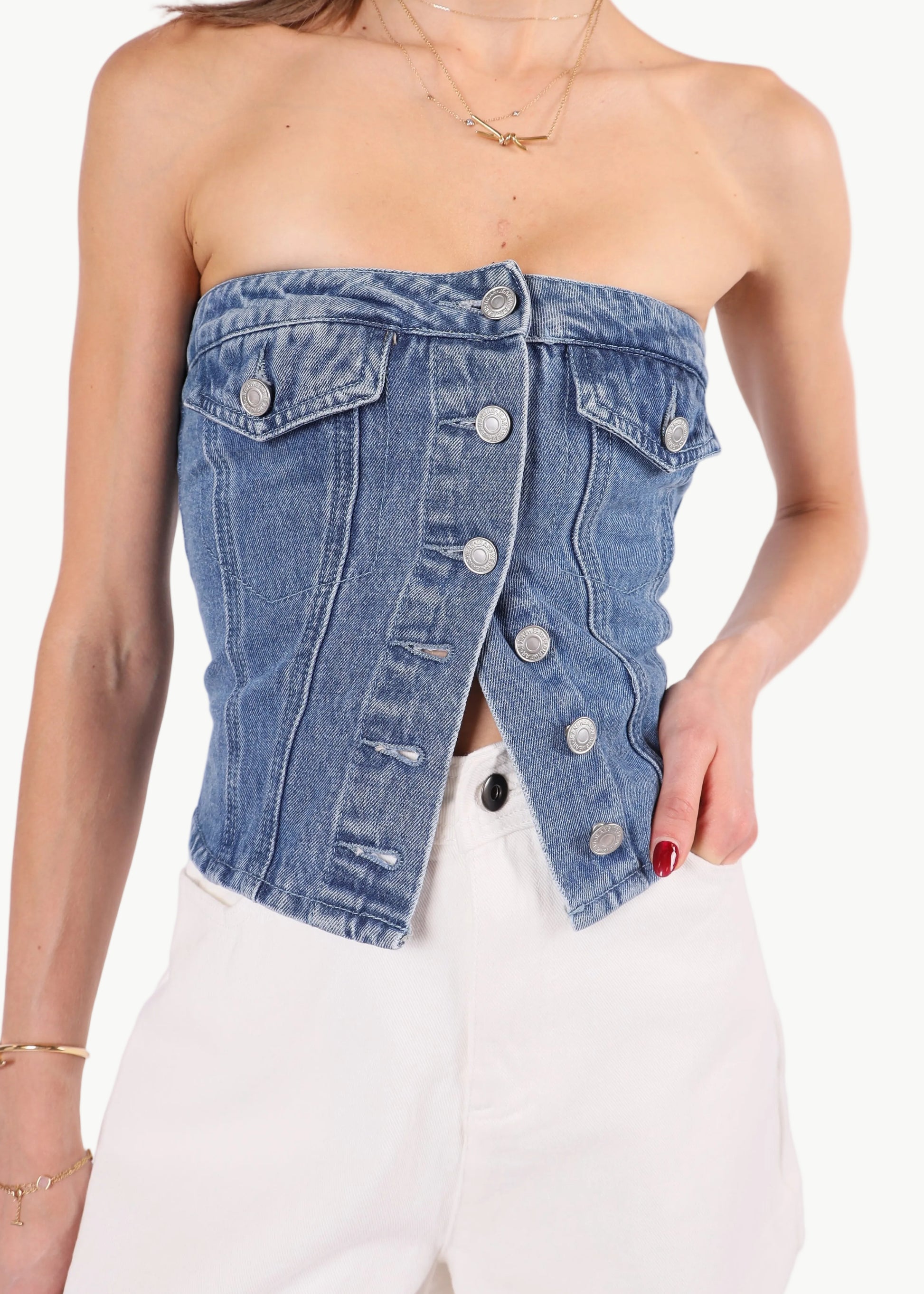 ODETTE DENIM BUSTIER TOP